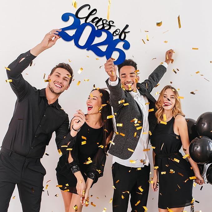 Class of 2026 Wooden Sign Blue Graduation Party Decorations 2026 Graduation Photo Booth Prop for Senior Gradua Party