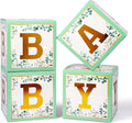 Sage Green Baby Boxes with Letters for Baby Shower, 4pcs Safari Baby Shower Decorations for Boys and Girl Balloon Boxes Gender Reveal Party Favors