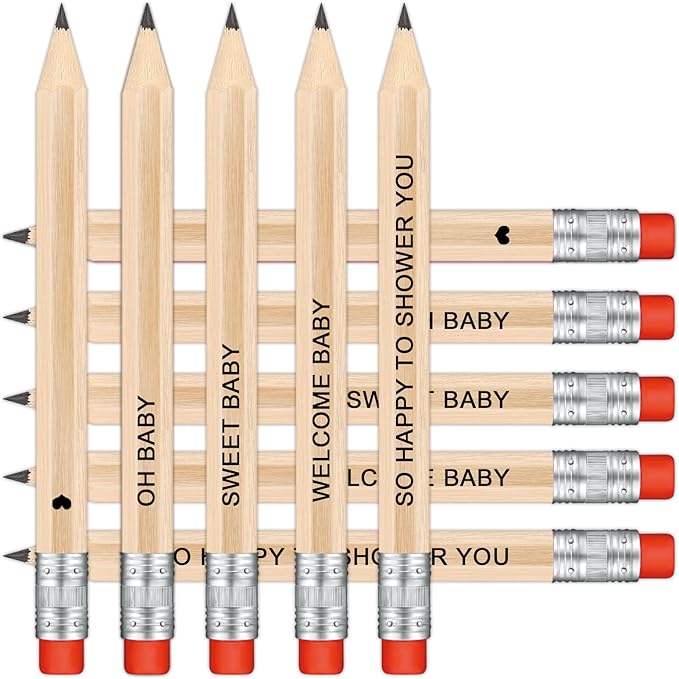 50Pcs - Baby Shower Sharpened Half Pencils with Erasers, Pre-sharpened Pencils for Baby Shower Games, 4 Inches