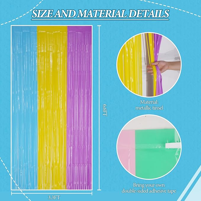 2 Pack Foil Fringe Backdrop - Pastel Combo Rainbow Shiny Tinsel Curtains for Party Decoration/Photo Booth Props - 3.3x6.6 FT Metallic Foil Backdrop for Birthday/Wedding/Graduation/Christmas