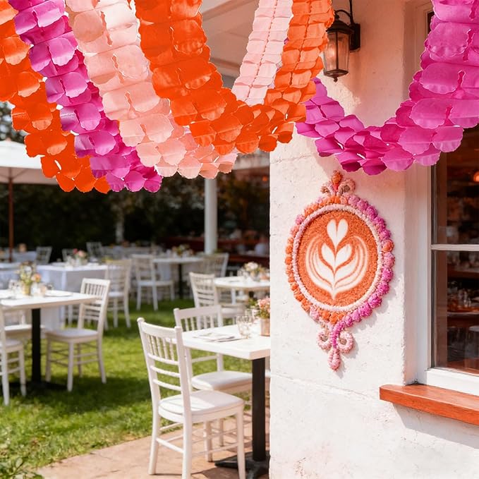 Pink and Orange Party Decorations - Garland Streamers Fall Birthday Party Decor, Baby Shower Paper Banners, Sunset Wedding Thanksgiving Bridal Graduation Autumn Backdrop Four-Leaf Clover Garsellen