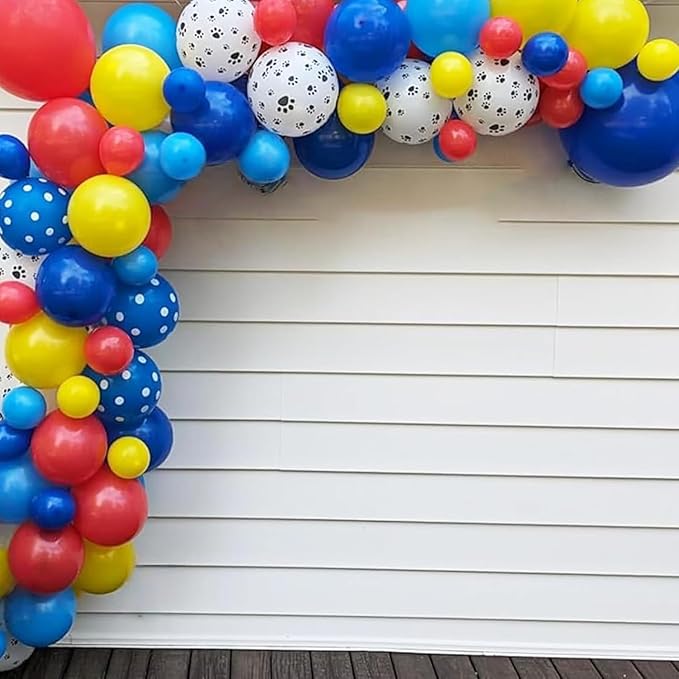 Dog Paw Balloons, 12 Inch Carnival Circus Balloons Red Yellow Blue and White Paw Print Puppy Balloons Colorful Confetti Latex Balloon for Dog Themed Birthday Party Decorations