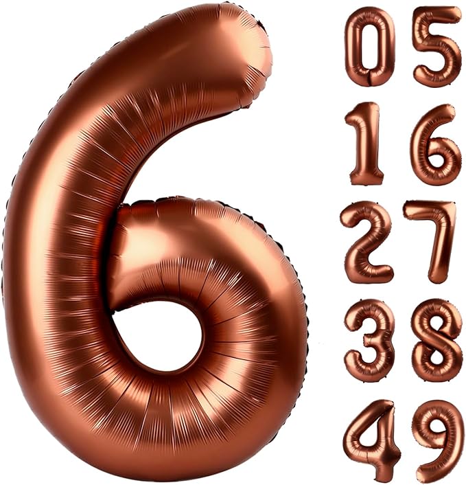 40 Inch Dark Brown Mylar Foil Number 6 Birthday Balloon, Digital Balloons for 6 16 Boy Girl Party Decorations Supplies, Coffee Brown Big Helium Balloon Numbers for 26 36 46 60 Men Women Anniversary