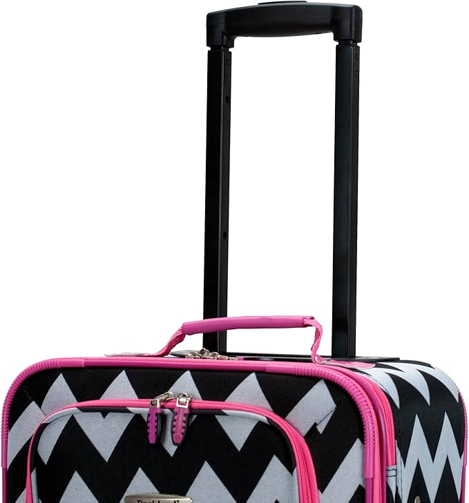 Rockland Fashion Softside 2 Piece Luggage Set, Expandable, (14" Tote/19" Upright), Pink Chevron