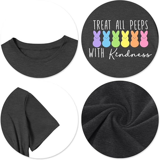 LAZYCHILD Women Easter Teacher Shirts: Funny Treat All with Kindness T-Shirt Bunny Rabbit Tee Tops