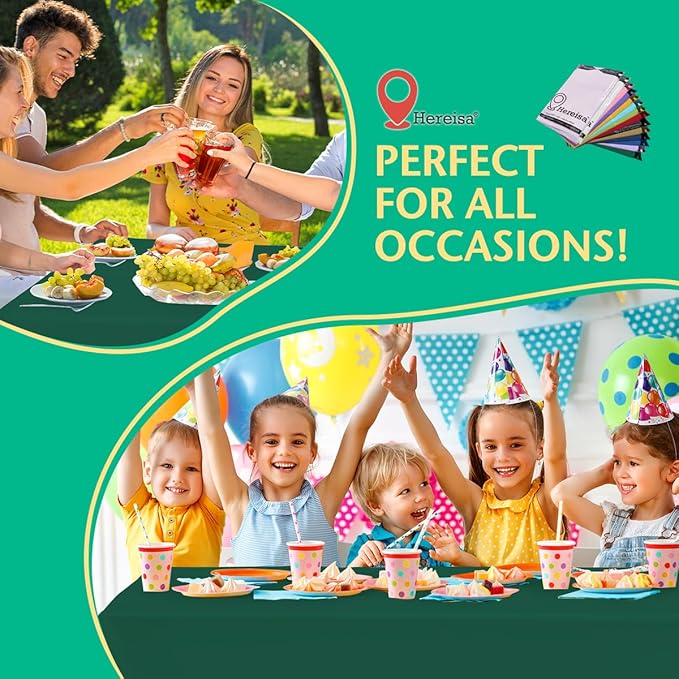 Disposable Dark Green Plastic Tablecloth 54x108 Inch, 10-Count Waterproof Rectangle Table Cover for Events, Catering