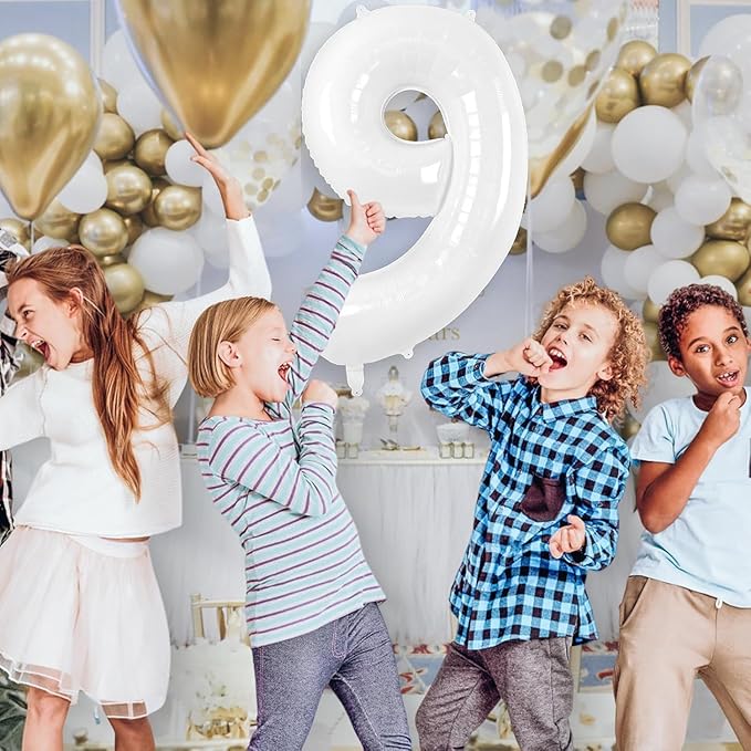 White Number Balloons 40 Inch Helium Mylar Number 9 Balloon for Birthday Party Anniversary Decoration (White, 9)