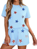 VILOVE 4th of July 2 Piece Sequin Outfits Women 250 Anniversary Usa Shirts and Short Sets Casual Patriotic Shirt Summer Set