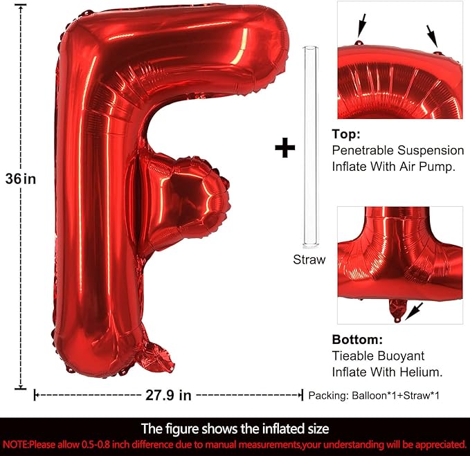 Lovoir 40 Inch Large Red Letter F Balloons Big Size Jumbo Mylar Foil Helium Balloon for Birthday Party Celebration Decorations Alphabet Red F