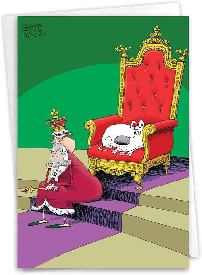 NobleWorks Funny Birthday Greeting Card with 5 x 7 Inch Envelope (1 Card) Bday King's Dog C11082BDG