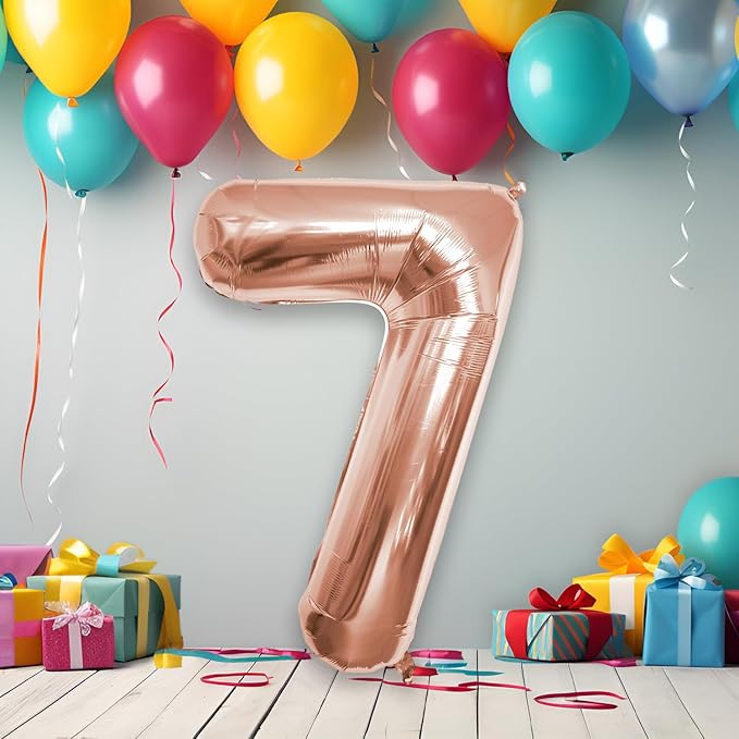 40 Inch Large Rose Gold Number Celebration and Decoration Balloon for Birthday Parties, Graduations, Anniversaries, Weddings, Photo Shoots, Special Events (Rose Gold Number 7)