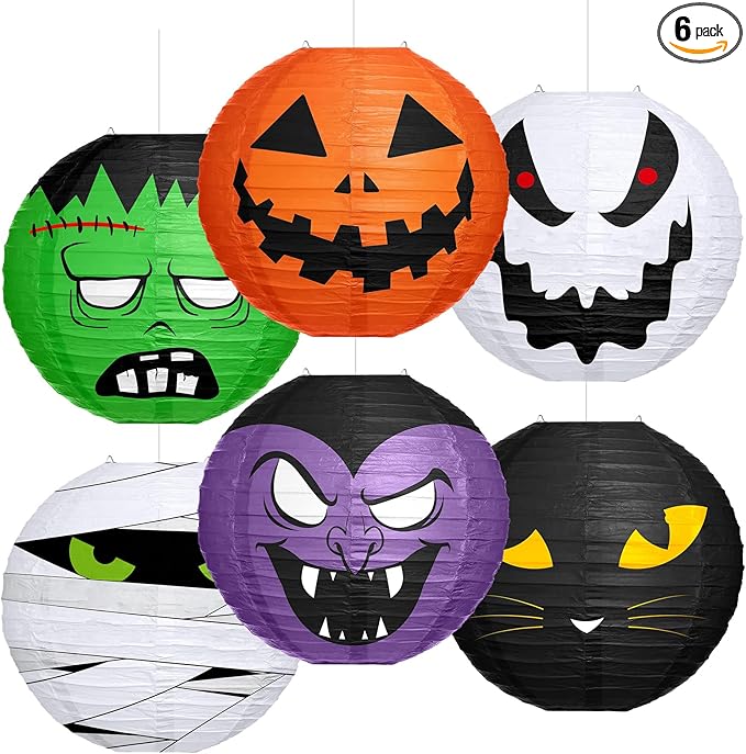 VIHOSE 6 Pcs Halloween Hanging Decorations Paper Lanterns, Jack-o-Bat Lanterns with Tassels Halloween Lantern Decorative for Indoor Outdoor Party Trick-or-Treat Event Supplies