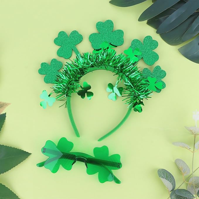 Semato St. Patrick’s Day Headband with Green Clover Sunglasses for St. Patrick’s Day Accessories Shamrock Irish Carnival Party Favors