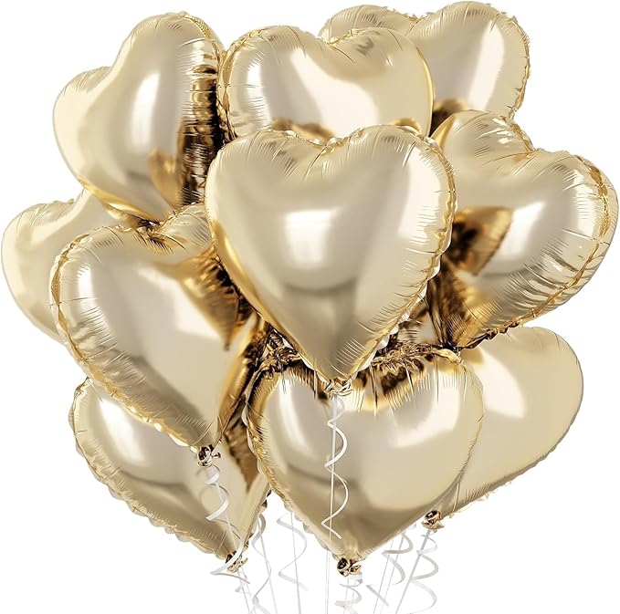 Pastel Gold Heart Balloons, 18 Inch 10 Pcs Light Yellow Foil Heart Balloons Pastel Yellow Heart Shape Foil Balloons Pastel Gold Party Balloons for Birthday Wedding Baby Party Valentines