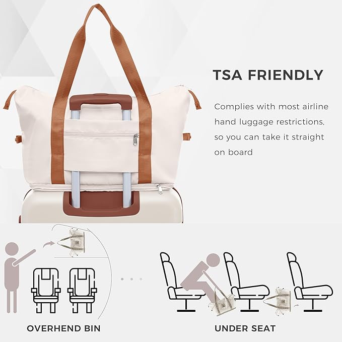 4-Piece Luggage Set, Suitcase with TSA Lock Travel Duffel Bag Wet-Dry Toiletry Bag, Ivory