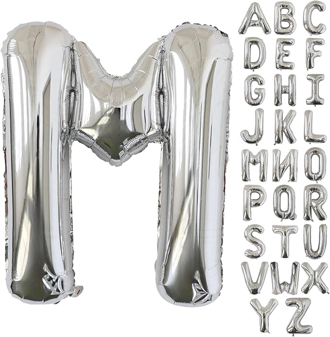 KALOR 40 Inch Silver Letter M Balloons Jumbo Foil Mylar Helium Big Balloons for Birthday Party Anniversary Baby Shower Supplies