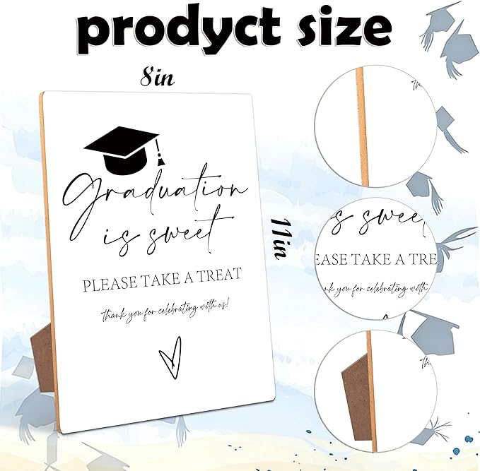 Graduation is Sweet Bar Sign - Congrats Grad Party Decorations Favors Supplies, Graduation Centerpieces for Tables 2026, 8×11 Wooden Sign with Stand