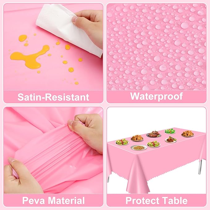 3 Pack Plastic Pink Tablecloth, 54 X 108Inch Party Table Cloth Scalloped Mother's Day Tablecloths for Rectangle Tables Disposable Table Cover for Birthday Baby Shower Tea Party Wedding Bridal Picnic