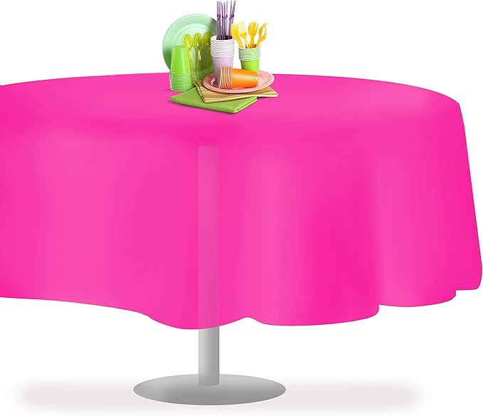 Grandipity 12 Pack Premium Disposable Plastic Tablecloth 84" Inch Decorative Round Table Cover - Hot Pink