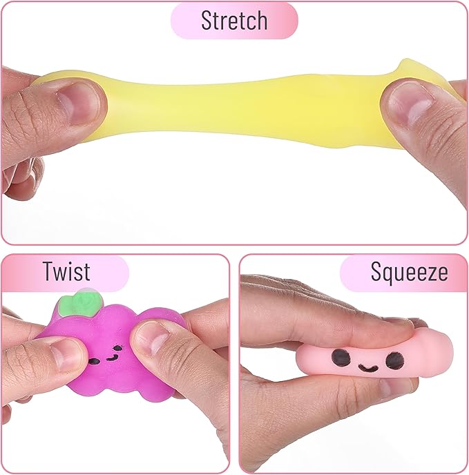 Mr. Pen- Fruit Squishy Toys, 12 Pack, Washable Twistable Stretchy Squishies, Soft Stress Relief Sensory Toys for Squeezing, Kids’ Gifts, Party Favors & Classroom Rewards, Easter Egg Fillers