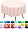 Blush Pink Plastic Tablecloths 2 Pack Light Peach Disposable Table Covers 84 Inch Circle Bridal Shower Party Tablecovers PEVA Table Cloths for Picnic Birthday Wedding Parties 6 ft Round Table Use