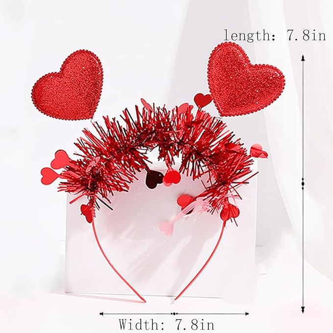 Valentines Headband with Red Heart Designs Sequin Heart Hair Accessories Shiny Red Tassel Head Bopper Romantic Valentines Headbands for Valentines Lover Party Hair Accessory Supplies 1pcs