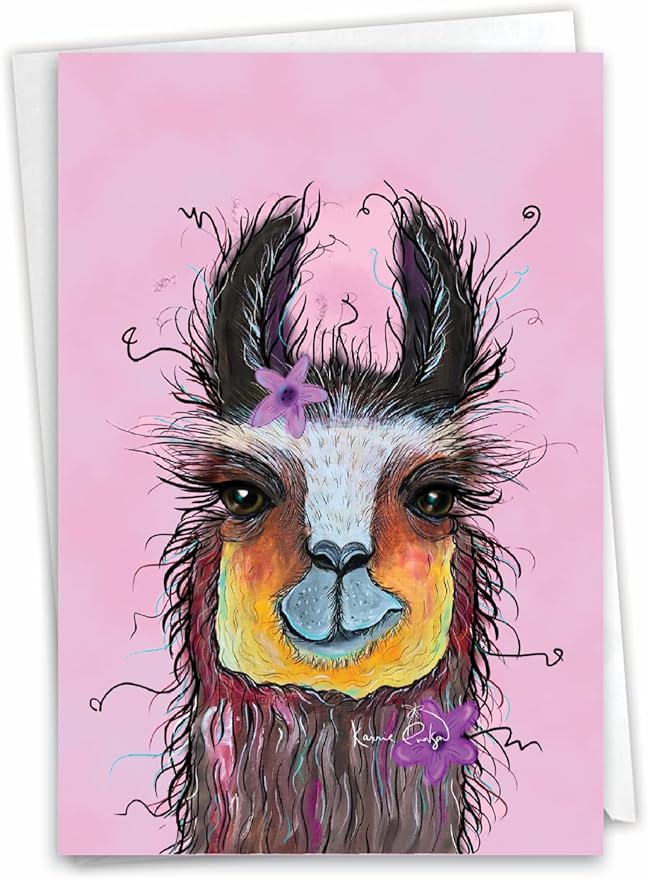 NobleWorks Birthday Greeting Card with 5 x 7 Inch Envelope (1 Card) Bday Wiry Wildlife - Llama C10324EBDG