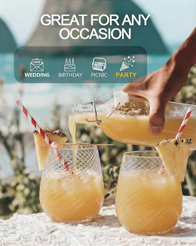 40 Pcak Plastic Stemless Wine cocktail Whiskey Champagne Glasses, 12 Oz Disposable Unbreakable Cups for Party Bars Wedding Tasting (Spiral)