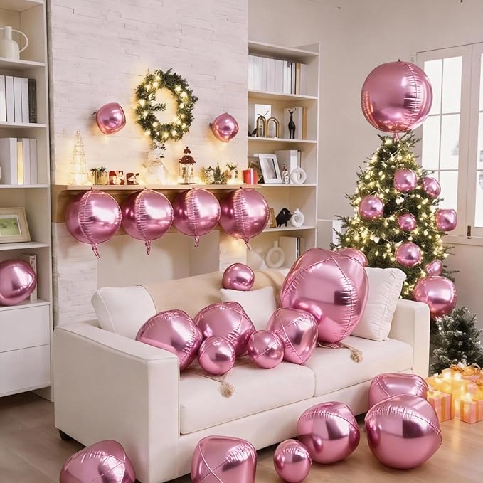 Biapian 12Pcs Light Pink Round Balloons Foil, 22" 18" 15" 10" 4D Sphere Shaped Ball Balloon, Large Metallic Pink Balloons for Wedding Prom Bridal Baby Shower Birthday Party Decorations Backdrop