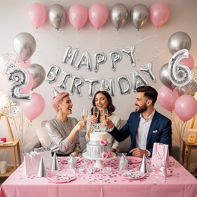 TONIFUL Number Balloons 16 Inch Fat Silver 2 Set 0-9 Number Mylar Foil Balloons 20 Pcs Custom digitalal for 2026 New Year Eve Birthday Party Engagement Graduations Anniversary Baby Shower Decor
