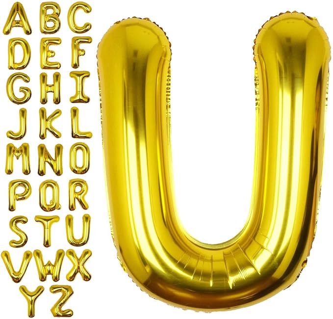 40Inch Gold Letter U Balloon Foil Helium Letter Balloons A-Z Giant Large Mylar Big Party Balloon for Birthday Party Decorations