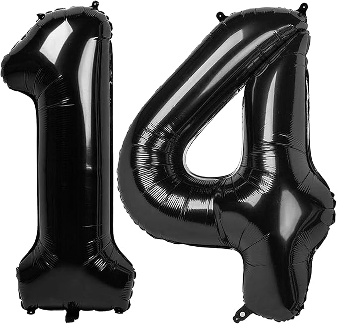 40 Inch Black Number 14 Balloon, Giant Number 14 Balloons for 14th Birthday Decorations, Party Supplies for Baby Boy Girl, Black Party Decor