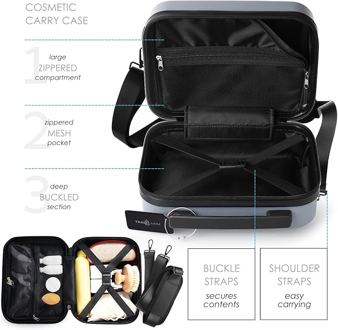 TRAVELARIM 20 Inch Carry On Luggage 22x14x9 Airline Approved, Carry On Suitcase with Wheels, Hard-shell Carry-on Luggage, Durable Luggage Carry-On, Grey Small Suitcase with Cosmetic Case