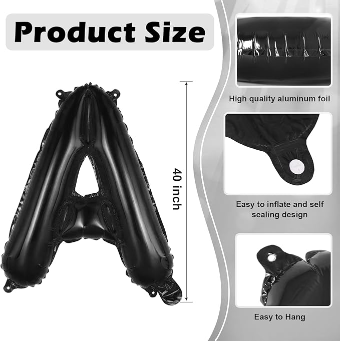 Black Letter A Balloons, 40 Inch Large Foil Letter Balloons, Custom Phrase Balloon for Birthday Party Wedding Anniversary Decoration (Black A)