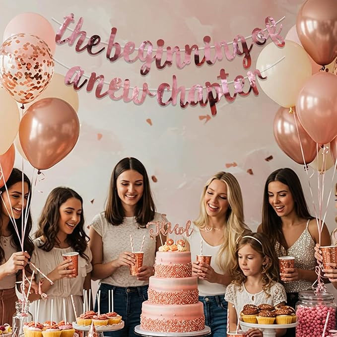 BEISHIDA Double-Sided Rose Gold The Beginning of A New Chapter Banner,Farewell Book Themed Housewarming Party Congratulations Decorations,Going away party Retirement Garland,Graduation Sign 2026 Banner