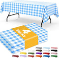Blue Checkered Plastic Table Cloth - 4 Pack 54" × 108" Rectangle Disposable Tablecloths for 6FT Tables, Table Cover for Party, Holiday & Gathering Use