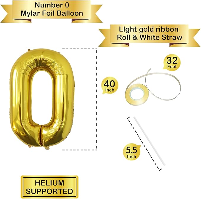 Letter Balloons Gold Party Balloon - 40 Inch Large Gold Letter O Balloon, Letter Balloon Birthday Decorations, Balloon for Women Men Anniversary Party Decorations Supplies