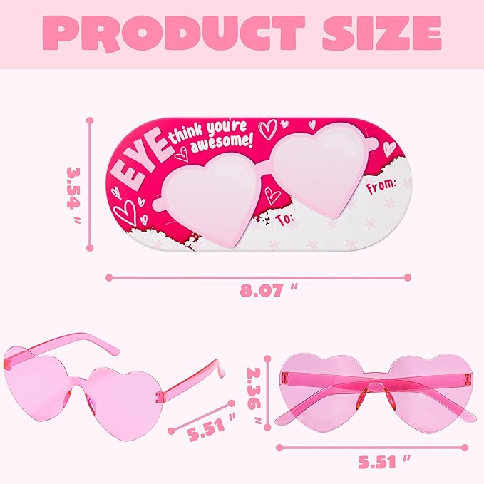 JOYIN 28 Packs Valentines Day Heart Shaped Sunglasses with Cards, Classroom Exchange Gift for Kids, Classroom Holiday Prizes, Stylish Eyewear in Vibrant Colors, Heart Shaped Glasses Party Favors