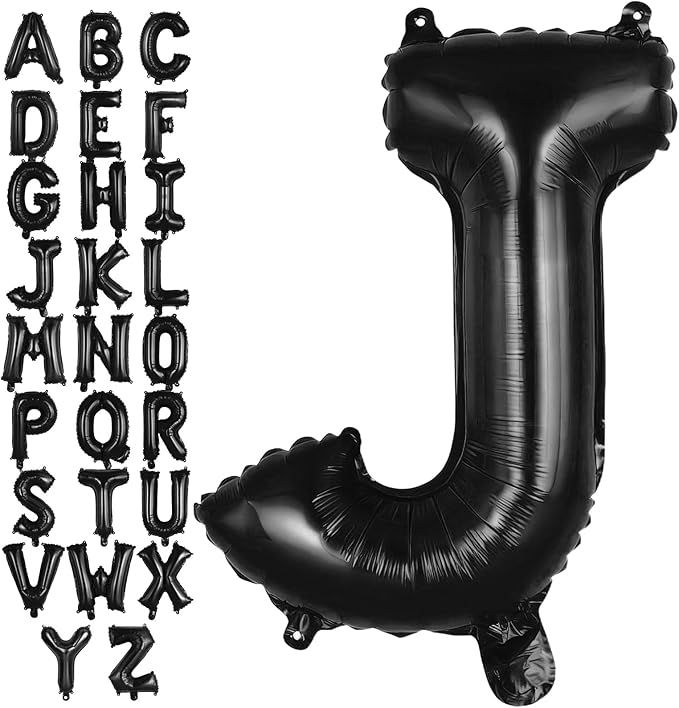Black Letter J Balloons, 40 Inch Large Foil Letter Balloons, Custom Phrase Balloon for Birthday Party Wedding Anniversary Decoration (Black J)