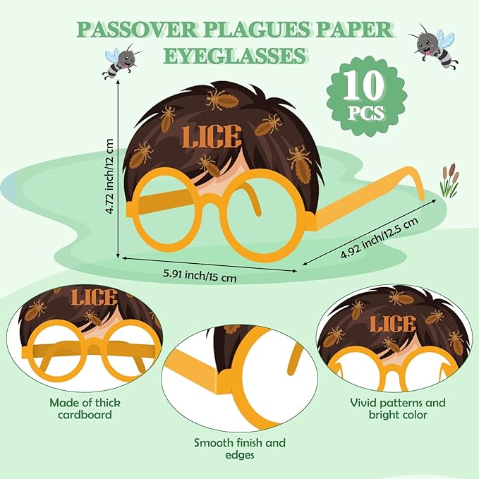 Pajean 20 Pcs Passover Decoration Include 10 Plagues Paper Eyeglasses 10 Plagues Headbands Photo Booth Props for Pesach Seder Family Party Favors Decorations Supply