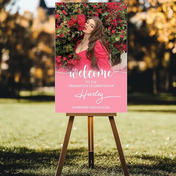 My4gifts Graduation Party Welcome Sign with Photo, Greenery Grad Poster, Personalized Graduation Decor, Class of 2025 Welcome Board, Senior Party Sign, Custom Grad Celebration Sign - 19