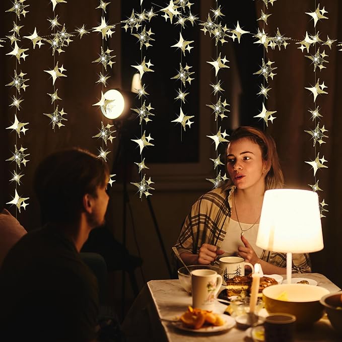 Glitter Gold Star Garland Banner, 52 Feet Twinkle Star Hanging Bunting Banner Backdrop for Wedding Birthday Baby Shower Graduation Christmas Party Decorations(Gold)