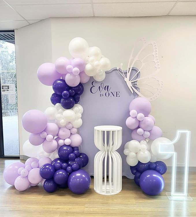 Purple and White Balloons, 70Pcs 12inch Lavender Lilac Confetti Metallic Balloons for Birthday Girls Baby Shower Bridal Wedding Princess Party Decorations