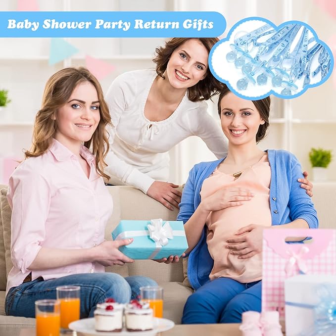 Coume 36 Pcs Shower Party Pacifiers Necklace Acrylic Pacifiers Charm Necklace for Shower Party Decorations Gender Reveal Table Scatter(Blue)