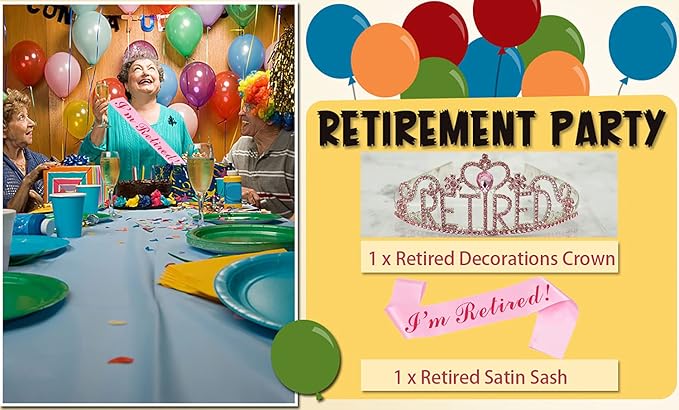 JETKONG Retirement Party Decorations Retired Tiara/Crown, Retired Sash for Women Retirement Gifts, Retirement Party Supplies, Gifts, Favors (Pink)