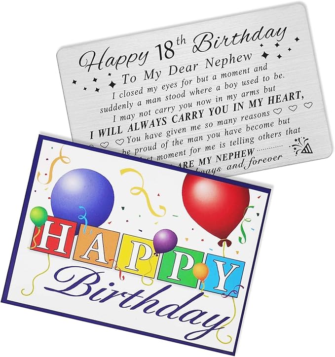 DEGASKEN Nephew 18th Birthday Card - 18th Birthday Card for Nephew - Happy Birthday Gifts for 18 Year Old Nephews, Special Engraved Wallet Card
