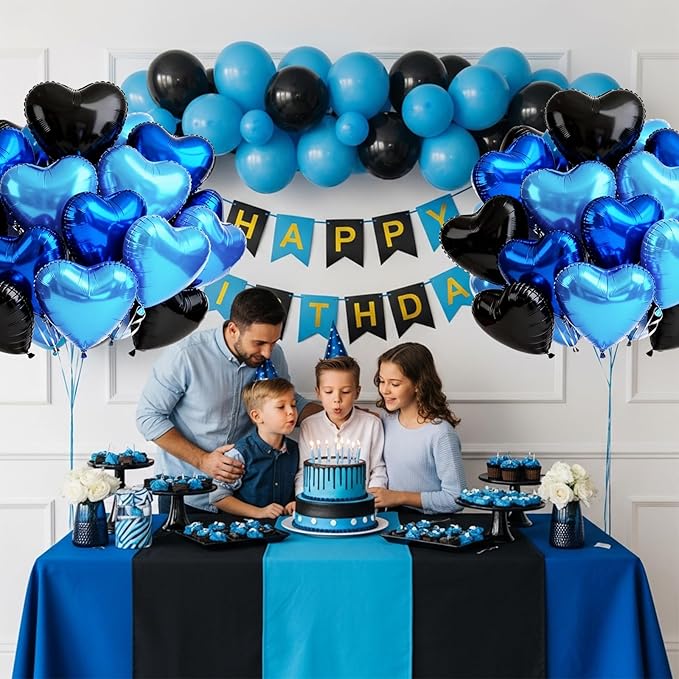 TONIFUL 30Pcs 18 Inch Blue Navy Blue Black Balloons Heart Shape Foil Mylar Banners Decoration for Birthday Valentine's Day Wedding Bridal Shower Anniversary Engagement Party Supplies