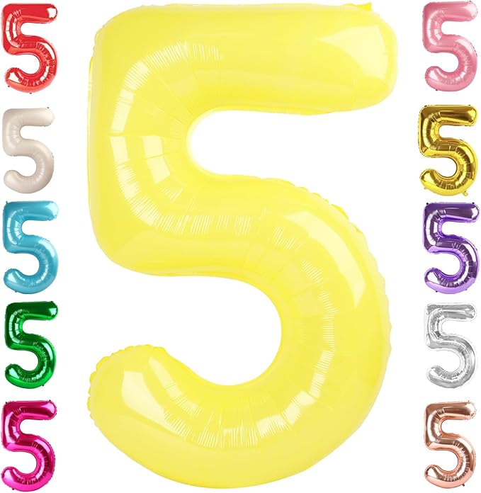 Balloon Numbers 40 Inch 5 Ballon for 5th Birthday Decorations, 15 25 35 50 Big Yellow Number Balloons for Wedding Photo Shoot Party Decor