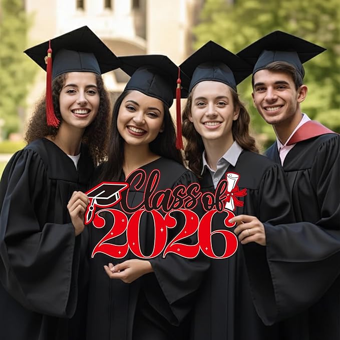 2026 Graduation Signs Decorations, 7 Pcs Class for 2026 Wooden Sign Graduation Party Photo Booth Prop, Wood Cutout High School College Graduation Ceremony Decor Supplies (Red & Black)