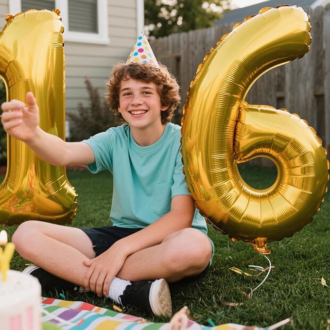 40 Inch Gold Balloon Number 6 Balloon,6 Foil Mylar Helium Large Digital Balloon Gold Birthday Numbers Jumbo Balloons 16th or 61st Anniversary Party Decorations Supplies